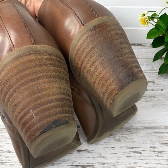 Frye Judith Double Zip Western Ankle Boot Brown Wheat Leather Size 9 Medium - Picture 7 of 13